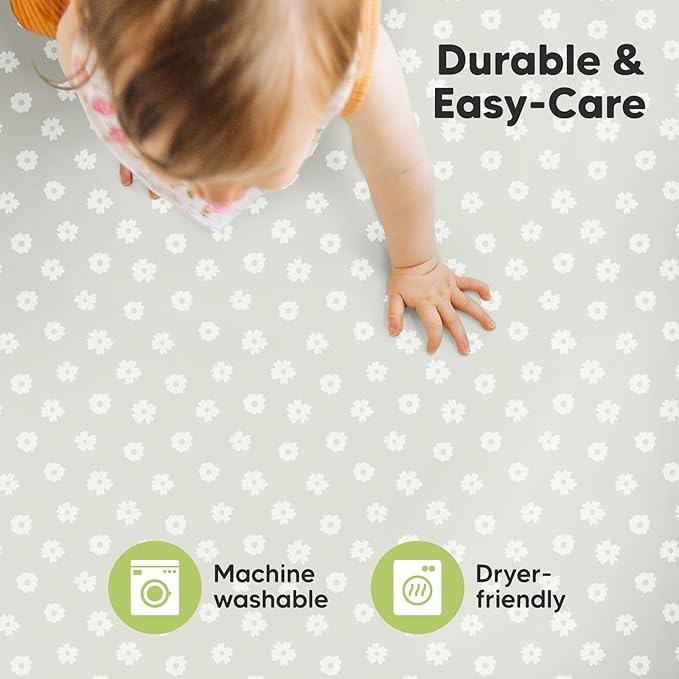 2-Pack Mini Crib Sheets Fitted, Pack and Play Sheets - Organic Cotton Pack N Play Sheets for Pack and Play Mattress, Playard Baby Crib Sheets, Jersey Crib Sheets Neutral for Boys, Girls (Meadow)