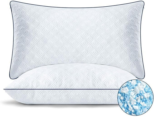 Cooling Bed Pillows Standard Size Set of 2 for Sleeping, Adjustable Shredded Memory Foam Pillows for Side Back Stomach Sleepers - Luxury Gel Pillows hotel pillows with Washable Removable Cover