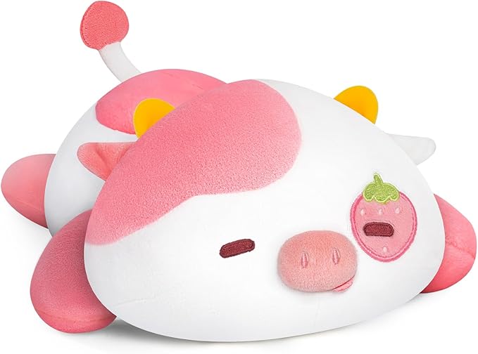 Cute Cow Plush Pillow, Kawaii Plushies Strawberry Cow Stuffed Toys, Squishy Plushies, Cuddle Plush Pillow for Boys & Girls
