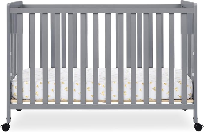 Simmons Kids Aria Full Size Portable Folding Crib - Greenguard Gold Certified, Grey