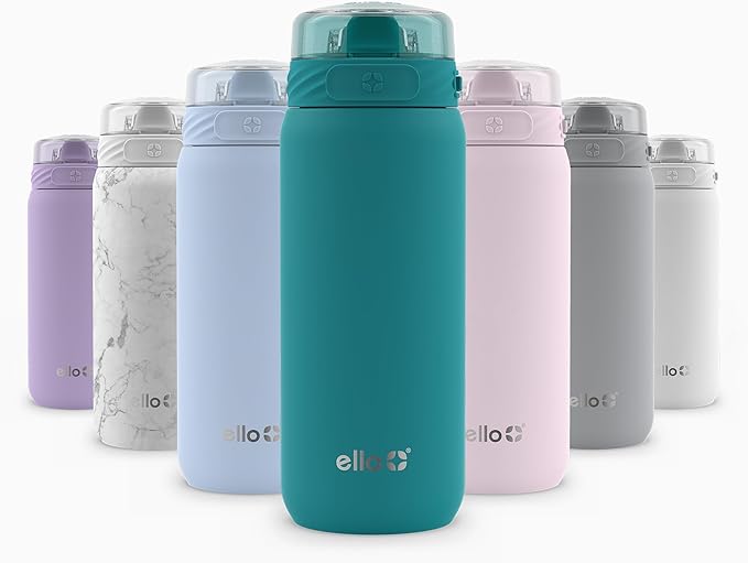 Ello Cooper 18oz Kids Stainless Steel Water Bottle with Straw and Carry Handle, Double Walled and Vacuum Insulated Metal, Leak Proof Locking Lid with Soft Silicone Spout, Reusable, BPA Free, Antigua