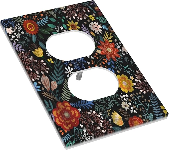 Vintage Colorful Flower Boho Floral Rustic Dark Leaves Single Duplex Wall Plate Covers Light Switch Cover 1 Gang Outlet Plate Decorative Switchplate Covers Electrical Faceplate for Farmhouse Bedroom