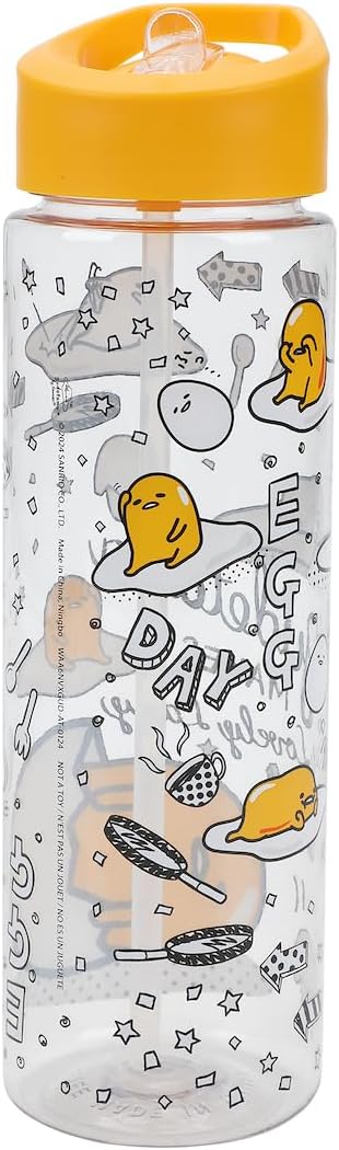 Gudetama Lazy Egg Skillets & Arrows AOP 24 Oz Single Wall Plastic Water Bottle