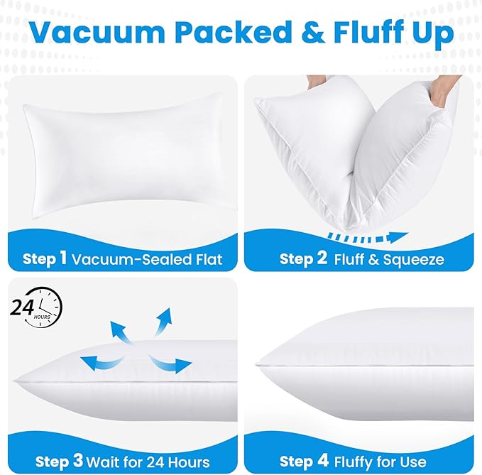 Bed pillows for sleeping, Down alternative pillows,White,Microfiber filled, King pillow set of 2,20 x 36 Inches,Super soft,Hotel collection,King size pillows for back,stomach or side sleepers