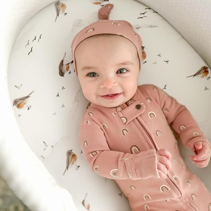 Stretchy Ultra Soft Fitted Bassinet Sheet Set 3 Pack, Universal Fit for Bassinets Baby Cradle Moses Basket Oval Rectangle Mattress Safe and Snug, Cute Watercolor Cows and Birds Print