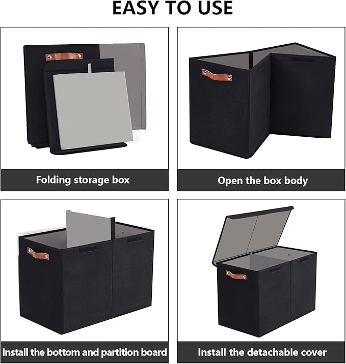 Large Toy Storage Box with Lids, Collapsible Sturdy Baby Storage Organizer Chest Bin Basket for Kids, Boys, Girls, Playroom, Nursery, Bedroom, Closet 25"x13"x16" (Black)