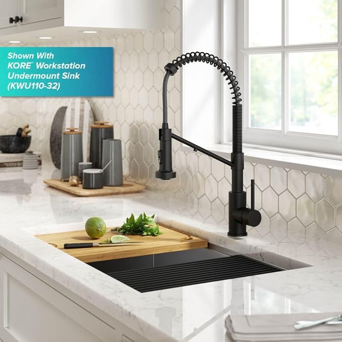 KRAUS Bolden 2-in-1 Commercial Style Pull-Down Single Handle Water Filter Kitchen Faucet for Water Filtration System in Matte Black, KFF-1610MB
