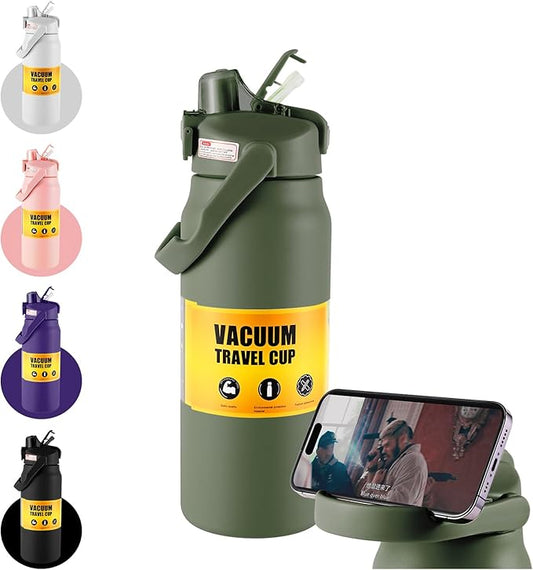 ColorSub 50oz Insulated Water Bottle With 2-in-1 Straw and Chug Leakproof Lid, BPA Free Stainless Steel Wide Mouth Sports Water Cup Flask Army green