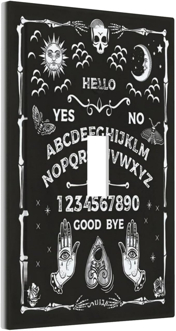 Black Witchy Skeleton Skull Gothic Sun Moon 1 Gang Novelty Light Switch Covers Decorative Unique Single Toggle Wall Plate Switchcover Electrical Switchplate for Bathroom Bedroom Decor