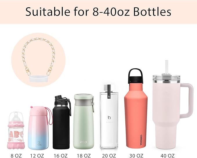 Water Bottle Handle, Silicone Water Bottle Sling Stretches to Fit Most 8-40oz Bottles, Fashionable Accessories Compatible for Stanley Cup White