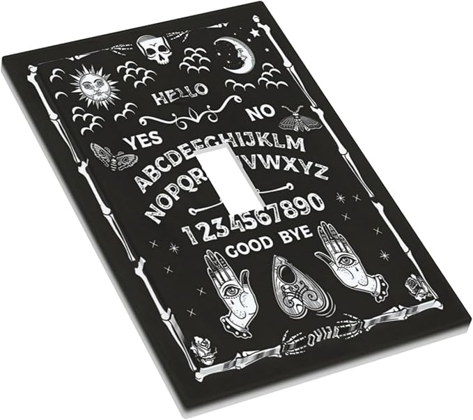 Black Witchy Skeleton Skull Gothic Sun Moon 1 Gang Novelty Light Switch Covers Decorative Unique Single Toggle Wall Plate Switchcover Electrical Switchplate for Bathroom Bedroom Decor