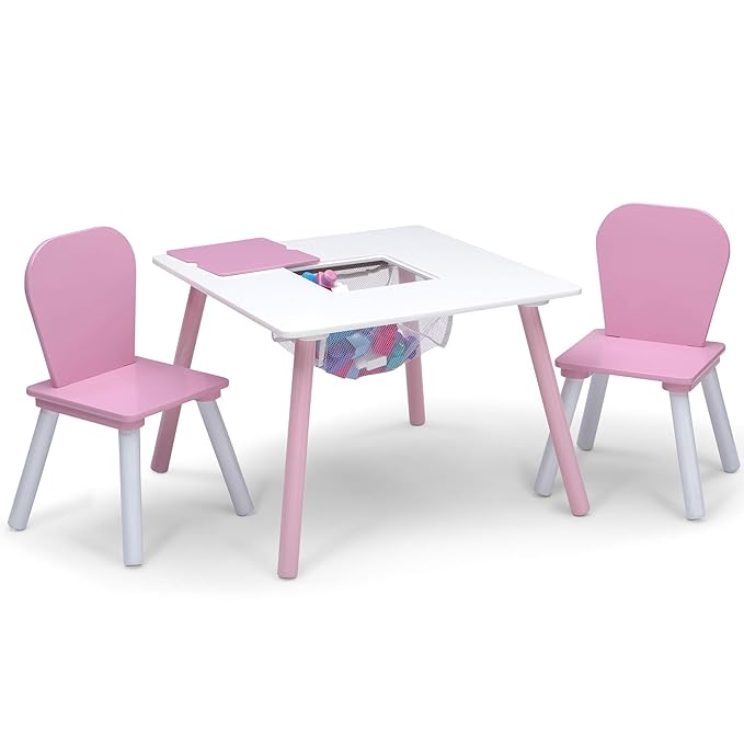 Delta Children 4-Piece Toddler Playroom Set, Pink/White
