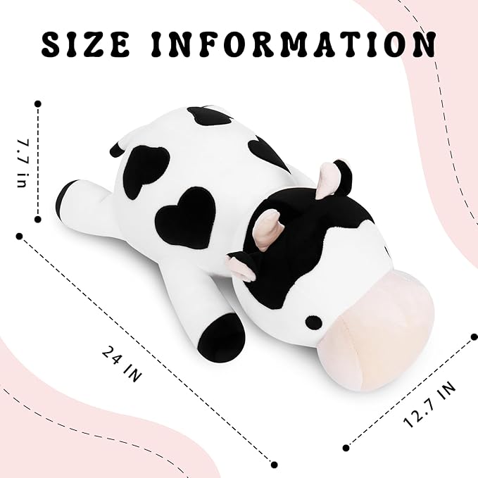 Milk Cow Weighted Plush, 24" 4.2 lbs Weighted Stuffed Animals Series, Cute Cow Plushie Dolls Throw Pillow Birthday Gifts for Children Kids Adults