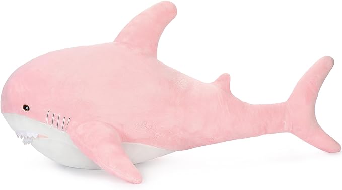 MorisMos Giant Shark Stuffed Animal, Chubby Shark Pillow Baby Shark Plush Toy Cute Stuffed Shark Plush Big Shark Plush Pillow for Kids, Pink, 51in