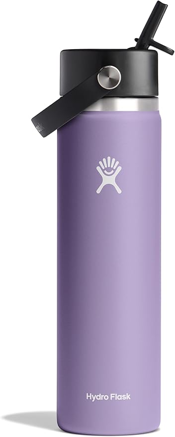 HYDRO FLASK Wide Mouth vacuum insulated stainless steel water bottle with leakproof closeable straw lid for cold water drinks, sports, travel, car and school
