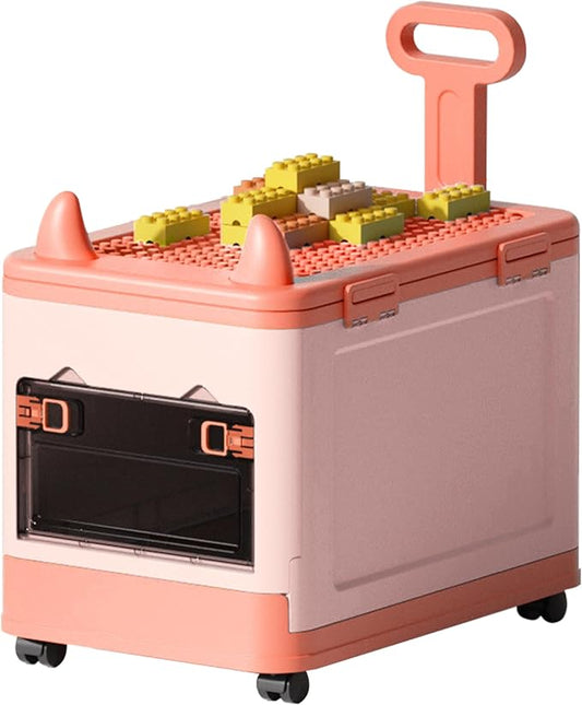 Collapsible Kids Storage Box with Building Base for Lego Toy Organizer Bins with Lids and Wheels Stackable Toys Chest Containers Building Block Bricks Storage Case for Children