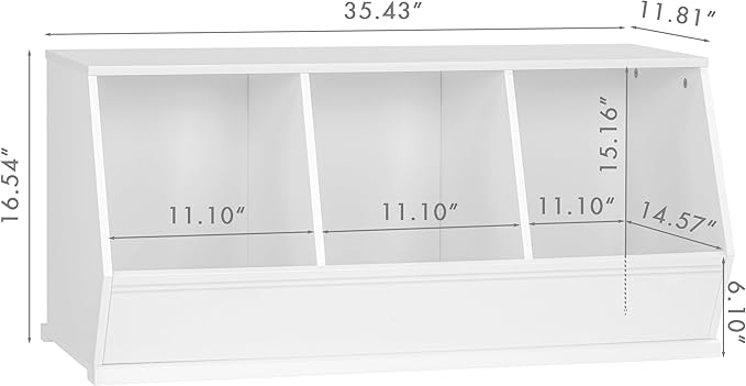 UTEX Toy Storage Organizer for Kids, Stackable Toy Storage Cabinet, Wooden Cubby Toy Organizer, White Toy Shelf for Playroom, Bedroom, Living room, Nursery, 3 Cubes