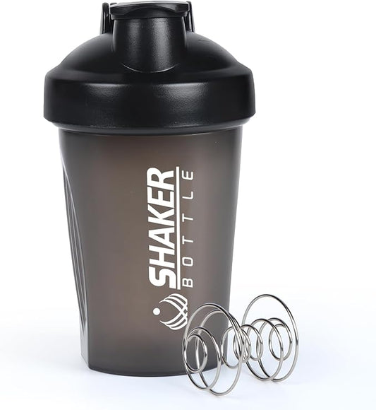 Shaker Bottle, 400ml Small Protein Shaker Cup with Mixing Ball for Smooth blending, Leak-Proof GYM Workout Water Bottles for protein Shake，Bpa Free (13oz / Black)