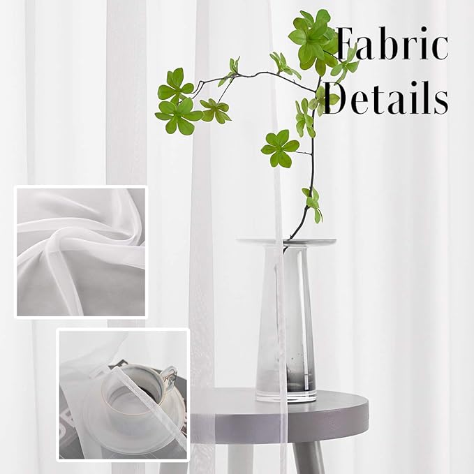 White Sheer Curtains 63 Inch Length 2 Panels Rod Pocket Translucent Voile Solid Color Window Treatment White Sheer Curtains 63 Inches Long for Bedroom Living Room 2 Panels 52x63