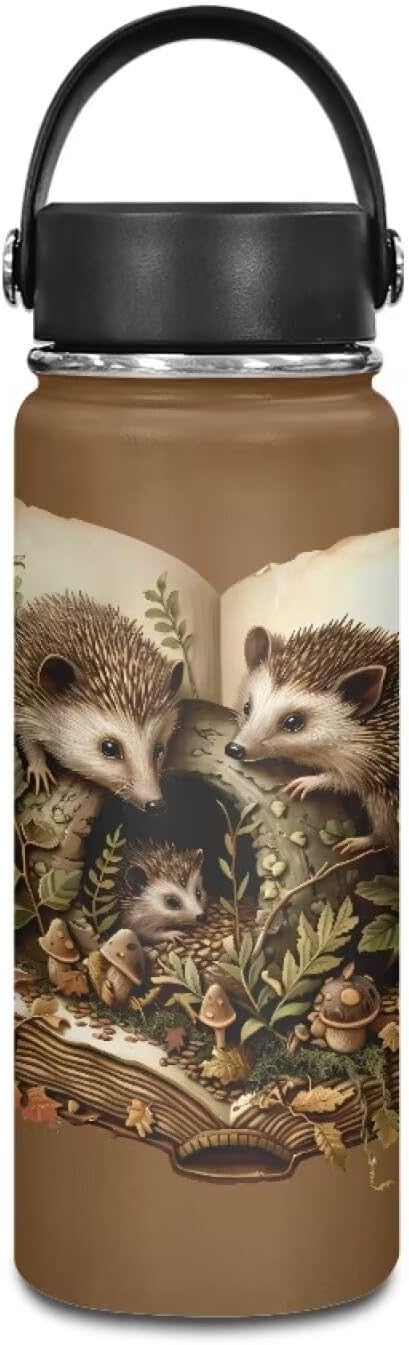 Cute Hedgehog Insulated Water Bottles with Handle, 20 Oz Stainless Steel Metal Water Bottle, Cold & Hot Water Bottle Travel Cup for Travel Camping Hiking