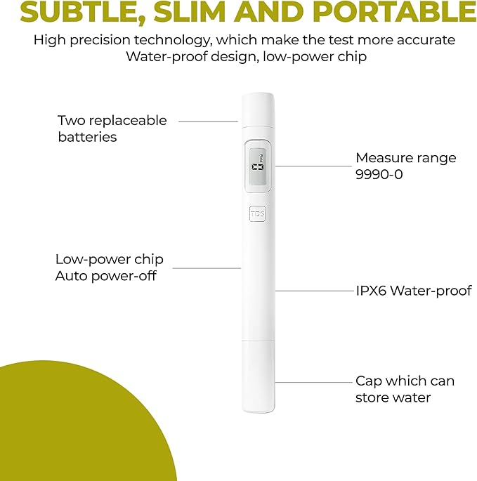 Hydrogen Water Bottle with TDS Meter & Portable Hook - High-Capacity, BPA-Free, Alkaline Water Generator, Leakproof, Ideal for Travel, Sports, College Students