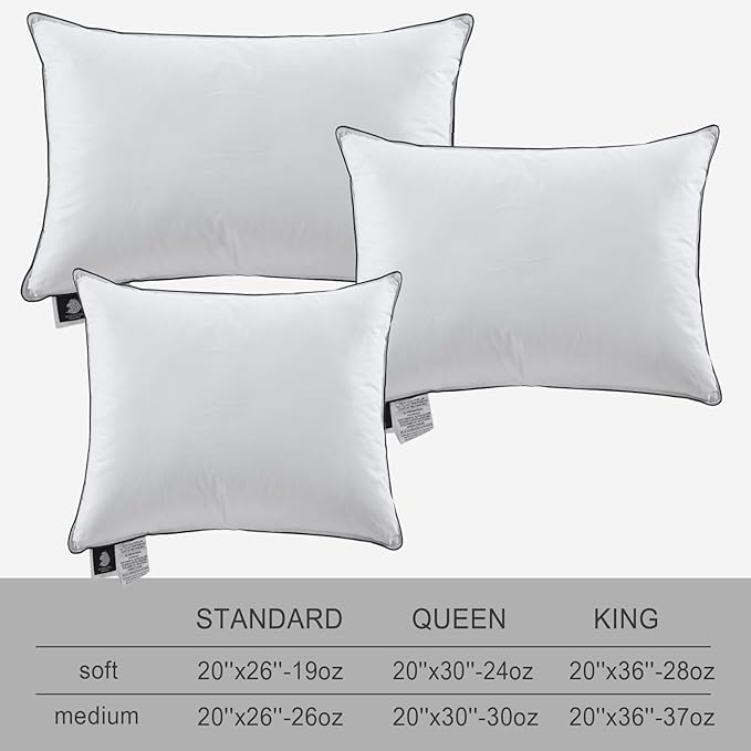 APSMILE Deep Sleep Down Pillows Queen Size Set of 2, Hotel Collection AirF™ Feather Pillow Inserts with Organic Cotton Cover, Soft Bed Pillows for Sleeping (White, 20"x30")