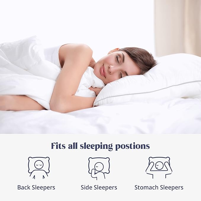 puredown® Goose Feather Bed Pillow with 100% Cotton Cover, 1 Pack, King Size Hotel Collection Pillow for Sleeping with Silver Piping