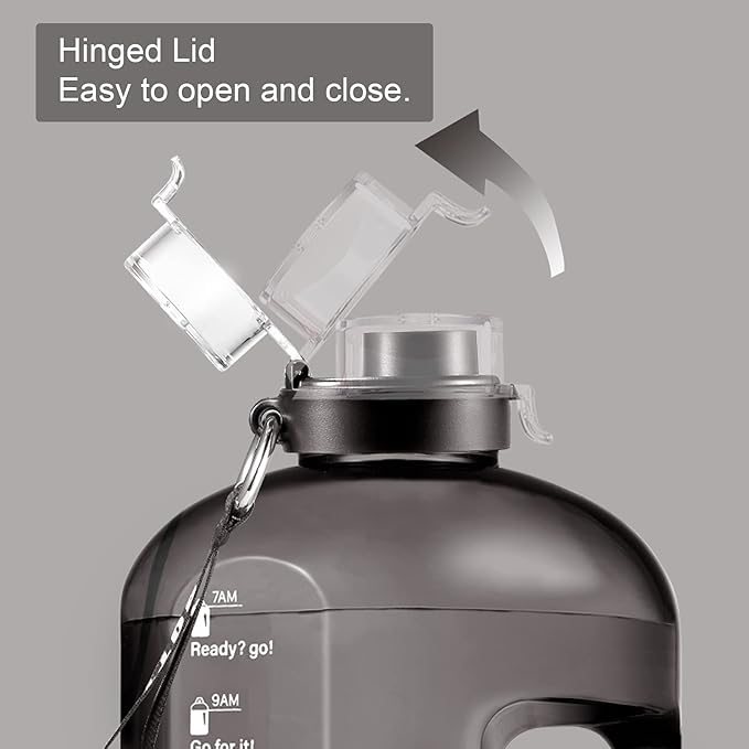 Water Bottle with Time Markings, 1 Gallon/ 3.5L Sports Water Bottle with Handle Leakproof Reusable & BPA Free, Flip Cap with Cleaning Brush Daily Water Intake Bottle Ideal for Gym Office