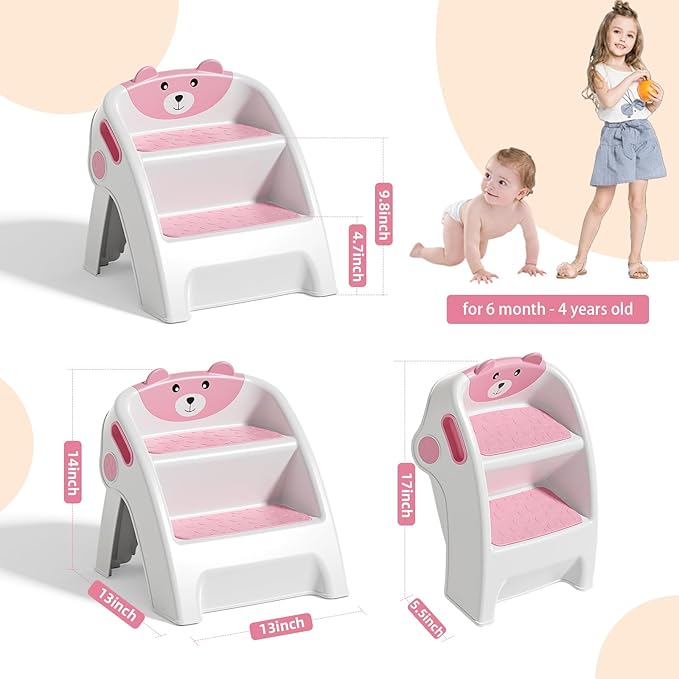 Folding Kids Step Stool for Bathroom and Potty Training,2.9lbs,Anti-Slip, Anti-Tip A-Frame Design with 10-Second Setup-Potty 2 Step Stool for Toddlers,CPC Certified for Safety and Easy Hand Washing