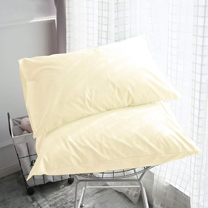 Toddler Pillowcase Set of 2 PC 600 TC 100% Egyptian Cotton Toodler 14x20 Inch Small Travel Pillow Case Envelope Closer Decorative Soft Cozy Travel Kids Nursery Preschool Pillow Cases, Ivory Solid