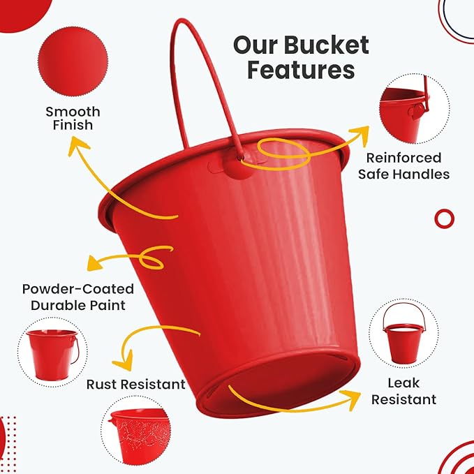 Small Metal Buckets with Handle 6 Pcs – Galvanized Bucket Leak Proof & Rust Resistant 20 fl oz Capacity - Best for Party Décor, Organizing & Decorating Classrooms (Red, Small 4.3" Top)
