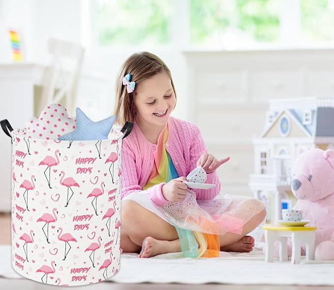 Pink Flamingo Kids Laundry Basket Baby Hamper Flamingo Toy Storage Bin for Boys Room Decor Baby Nursery Hamper Gift Baskets for Bedroom Bathroom(Pink Flamingos)