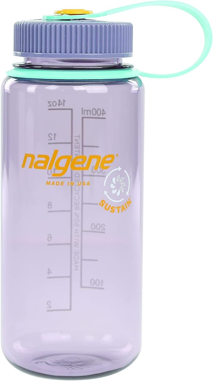 Nalgene Sustain Tritan BPA-Free Water Bottle Made with Material Derived From 50% Plastic Waste, 16 OZ, Wide Mouth (Aubergine Sustain )