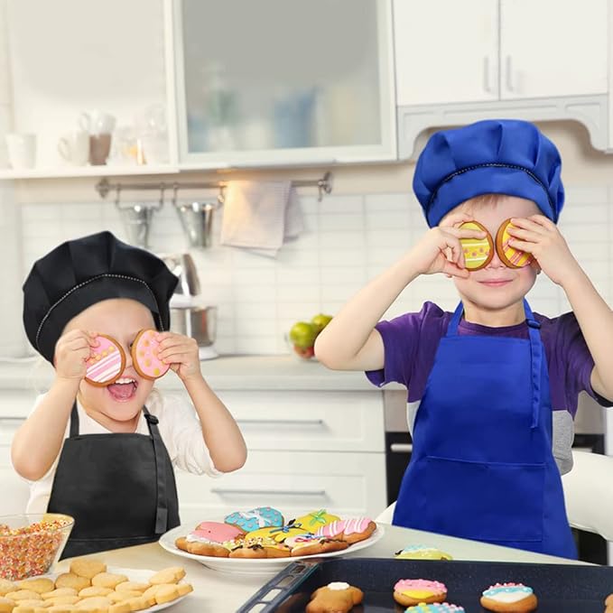 SUNLAND Kids Apron and Hat Set Children Chef Apron for Cooking Baking Painting