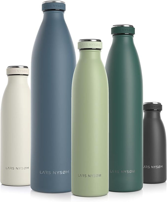 LARS NYSØM Stainless Steel Insulated Water Bottle 12oz 17oz 25oz 34oz 51oz | BPA-free Insulated Thermo Flask for Hot and Cold Beverages | Leakproof Drinking Bottle (Sage, 25oz)