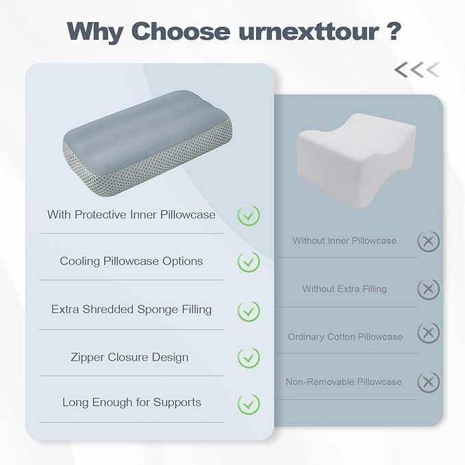 Cooling Memory Foam Knee Pillow for Side Sleepers, Between Legs Pillow, Soothing Relief for Sciatica Back HIPS Knees Joints, with Inner Pillowcase and Extra Foam Filler, Grey