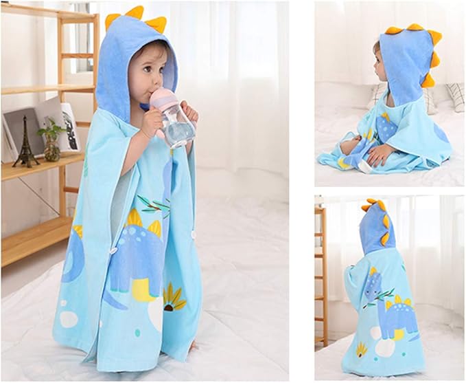 TONWHAR Kids Bath/Pool/Beach Hooded Poncho Towel-Cartoon Animal Pattern Cotton Beach Towel for Baby and Kids (New Dinosaur, 1-4 Years/Height:33.4"-43.3")
