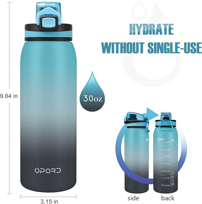 Opard 30oz Sports Water Bottle with Leak Proof Flip Top Lid BPA Free Tritan Reusable Plastic for Gym and Outdoor
