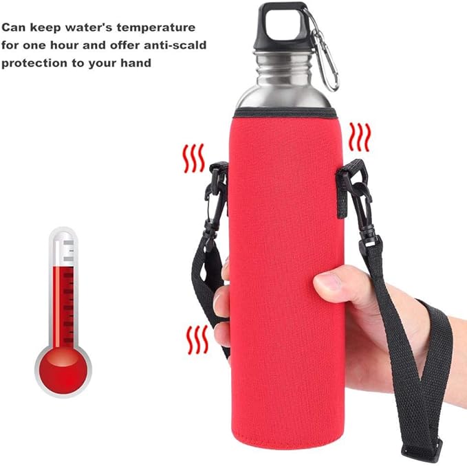 POCREATION Water Bottle Carrier,Insulated Neoprene Water Bottle Holder Bag Case Pouch Cover 1000ML, Shoulder Strap, Great for Stainless Steel and Plastic Bottles, Sport and Energy Drinks(red)