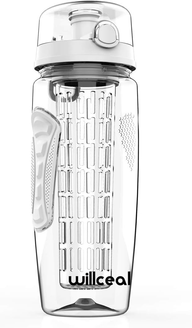 Fruit Infuser Water Bottle 32oz- Durable, Large - BPA Free Tritan, Flip Lid, Leak Proof Design - Sports, Camping