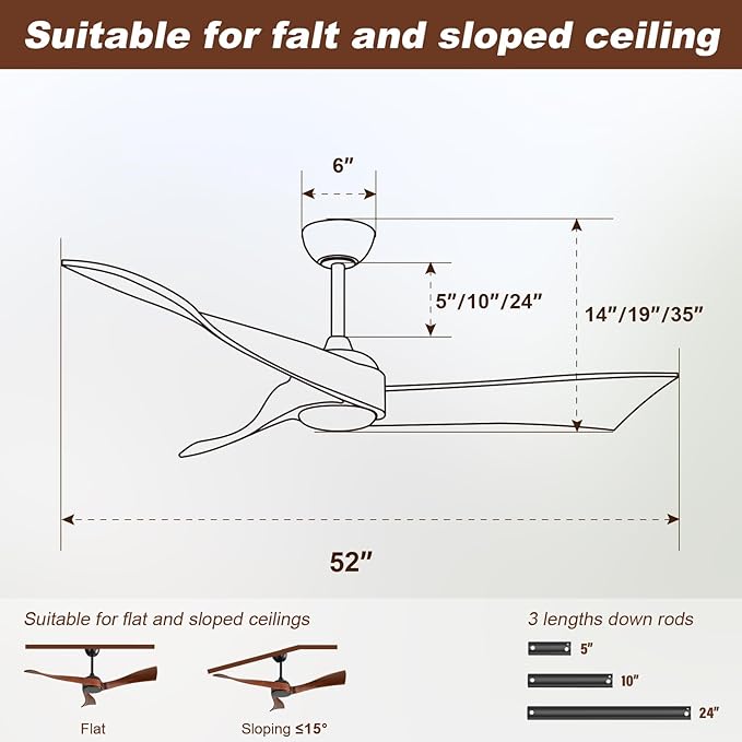 NicBex Ceiling Fan 52 Inch Ceiling Fans Without Light Ceiling Fan with 3 Blades and Remote Control Reversible DC Motor Ceiling Fan for Bedroom, Living Room, Black