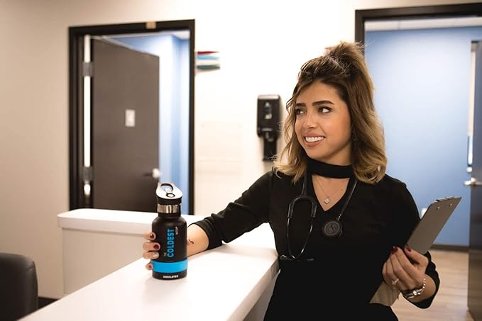 Coldest Water Bottle with Standard Mouth Straw Lid Metal Thermos Vacuum Insulated Stainless Steel l Reusable Leak Proof Cupholder Flask (12 oz, Stealth Black)