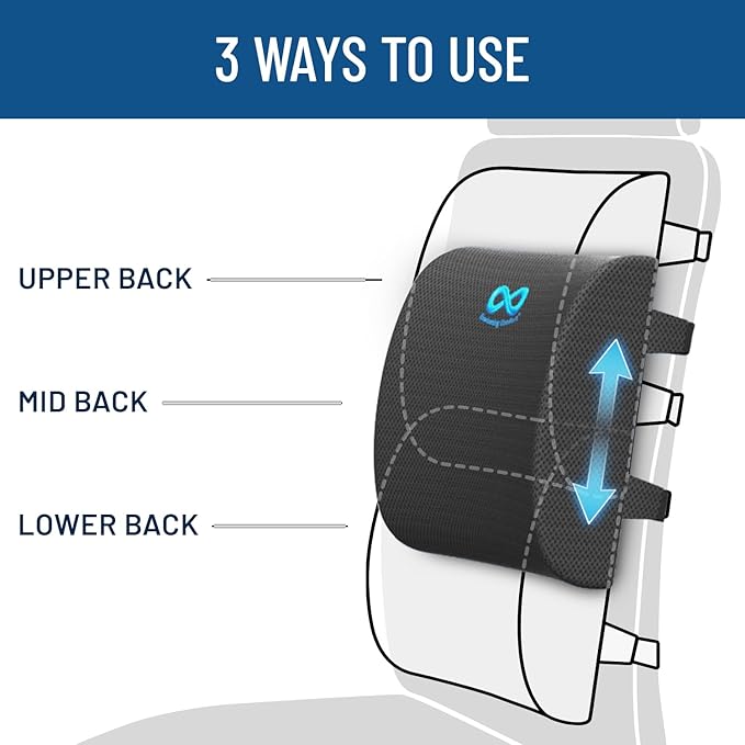 Everlasting Comfort Lumbar Support Pillow for Office Chair - Memory Foam Back Cushion for Chair, Car, Couch - Lumbar Pillow Promotes Better Posture, Back Pain Relief - Ideal for Gaming and Desk Chairs