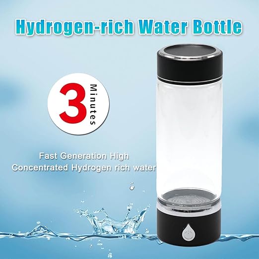 420-450 ml 2024 Glass Hydrogen Generator Water Bottle SPE PEM Technology Water Ionizer, Rechargeable Hydrogen Water Bottle, Hydrogen Rich Water Glass (Black)