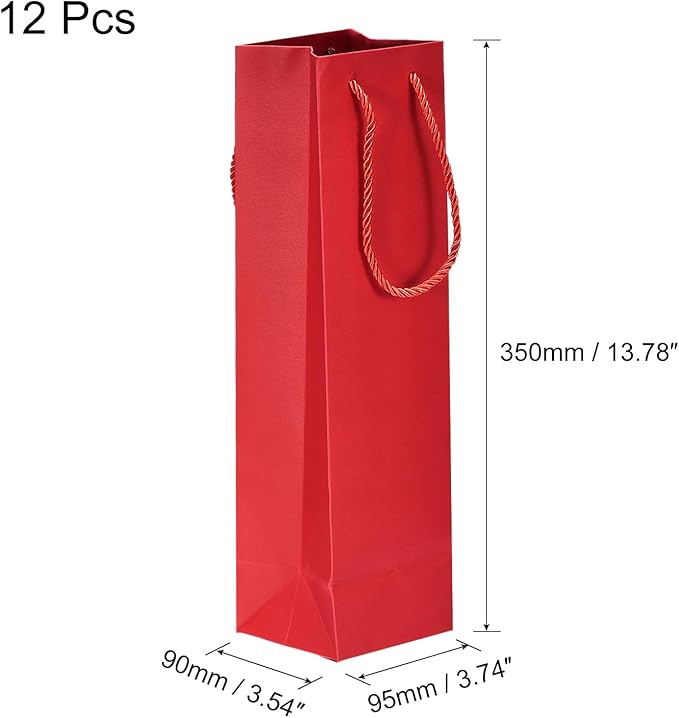 uxcell Wine Bags, 12pcs Red 4 x 4 x 14 In Wine Gift Bags with Rope Handles Paper Wine Tote Bag for Wedding Birthday Christmas Party Supplies