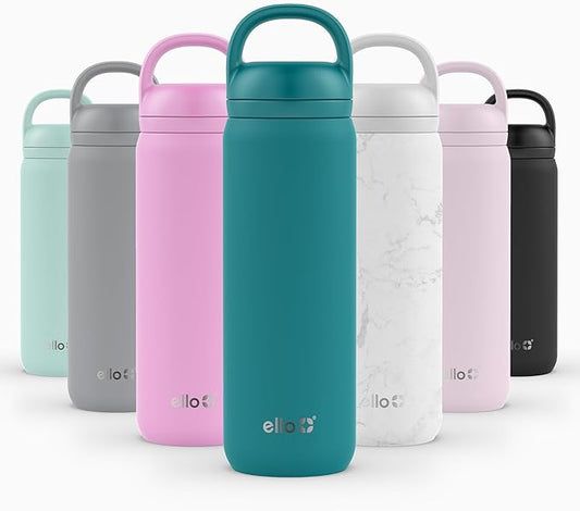 Ello Cooper Twist 22oz Stainless Steel Water Bottle with Chug Lid | Leak Proof Double Walled and Vacuum Insulated | Fits Car Cupholder | Built in Carry Loop | Dishwasher Safe | Antigua