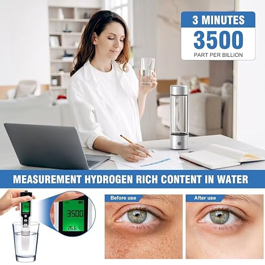 Hydrogen Water Bottle, Portable Rechargeable Hydrogen Water Bottle Generator Improve Water Quality in 3 Minutes for Home Office Travel silvery20