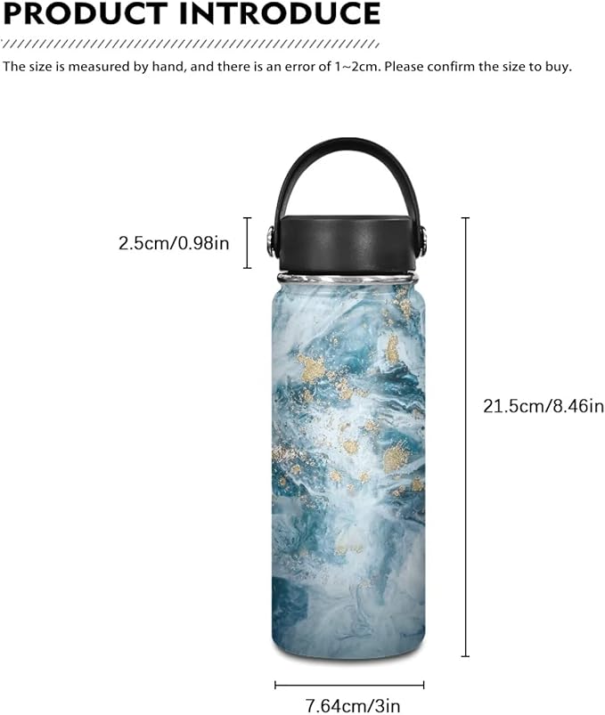 Marble Print Insulated Water Bottle 18 Oz, Vacuum Stainless Steel Sports Water Jug Flask with Handle, Leak Proof Wide Mouth Reusable Mug for Daily Use