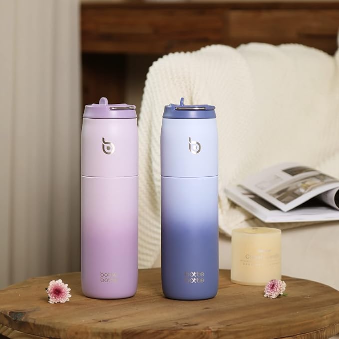 BOTTLE BOTTLE Insulated Water Bottle 24oz with Straw Lid and Handle for Sports Travel Gym Stainless Steel Water Bottles Double-Wall Vacuum Metal Thermos Bottles Leak Proof BPA-Free