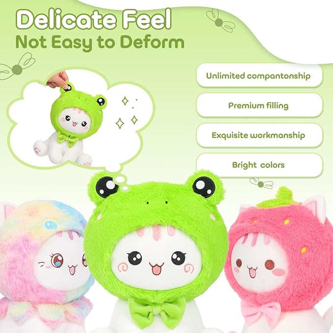 Cute Frog Cat Plush Toy 10" Kawaii Kitten Stuffed Animal, Cat Froggy Plushie Pillow Gift for Kids